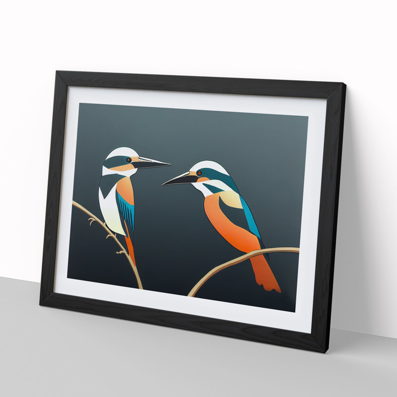 Abstract Kingfisher Birds - Framed Print, Black, 46cm H x 64cm W x 2cm D