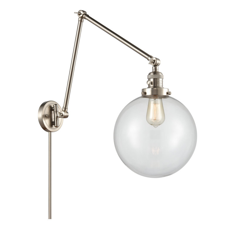 Maxwell Swing Arm Sconce, Brushed Satin Nickel, Clear, 32" H x 10" W x 32" D