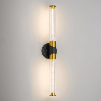 Applique murale industrielle - meuble-lavabo 2 lumières avec finition noire et dorée, fixation réglable pour salle de bain, chambre à coucher, cuisine, miroir, lampe cylindrique