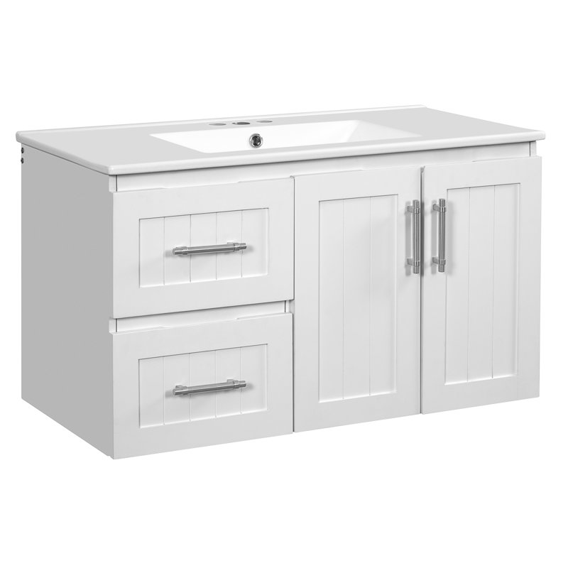 36'' Floating Bathroom Vanity With Ceramic Sink, White