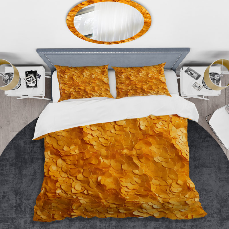 Ensemble de housse de couette Golden Abstract Spiral Reverie VI - Abstract Collages, Housse de couette pour très grand lit