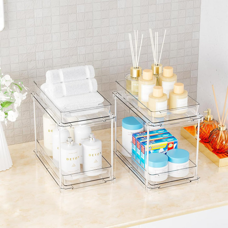 Ensemble de 4 sous-éviers en acrylique transparent - 2 tiroirs coulissants pour salle de bain, garde-manger, meuble-lavabo et armoire