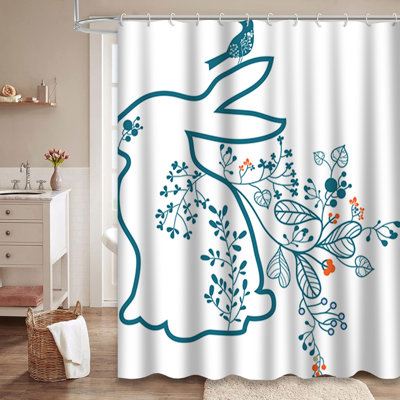 Rideau de douche à motif de lapin de Pâques avec 12 crochets