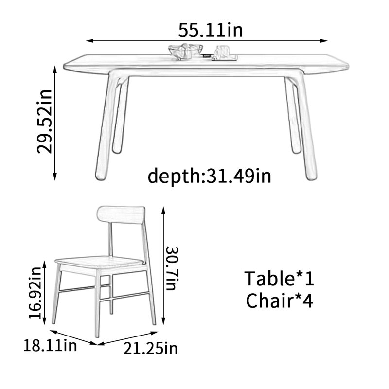Modern Simple Cherry Wood Rectangular Large Table, 29.52"H x 55.11"L x 31.49"W