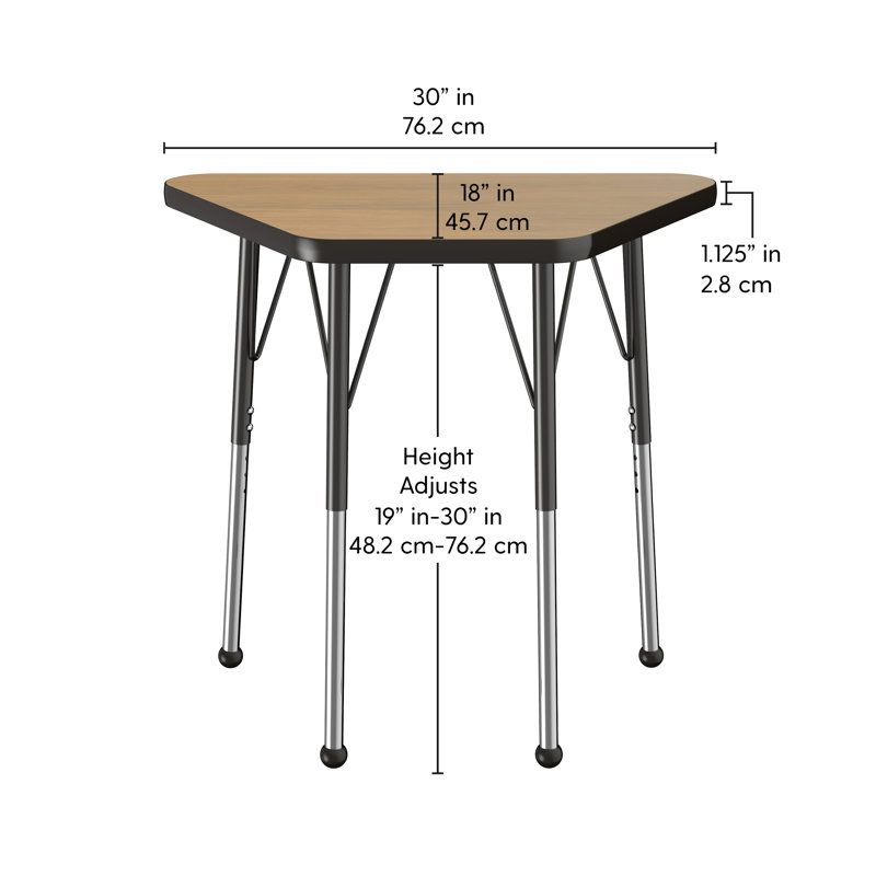 Table d'activité à hauteur ajustable en forme de trapèze, 18" x 30", Gris / rouge, Standard Ball Glide