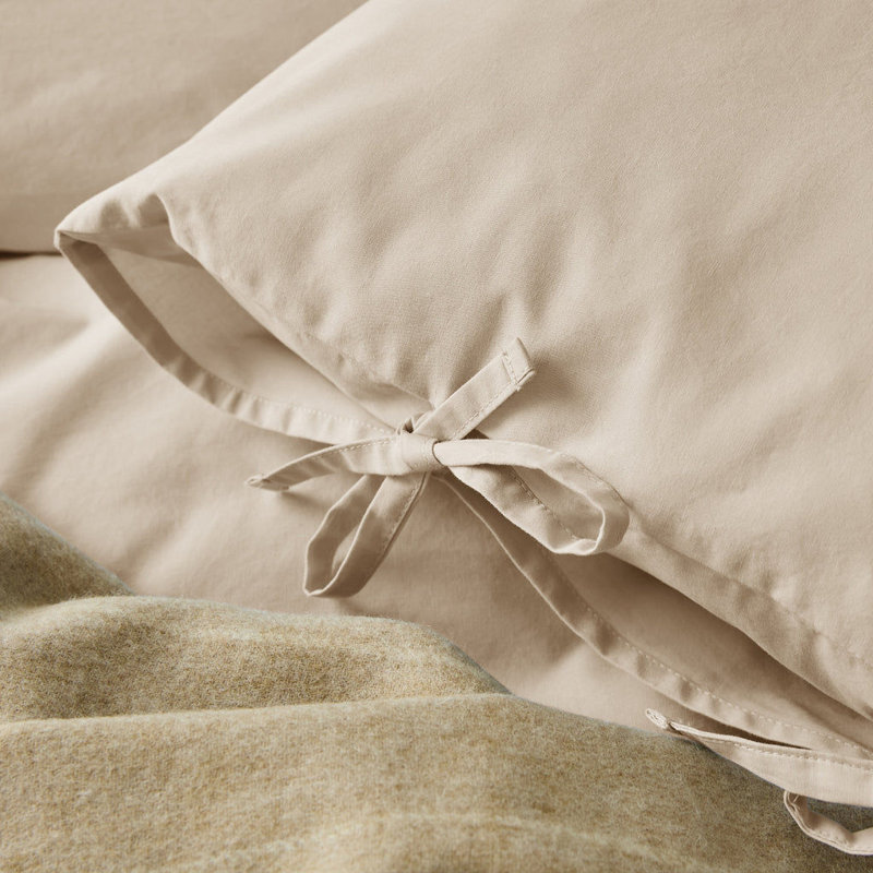 300 Thread Count Stonewashed Cotton Pillowcase Pair with Tie Hem, Stone