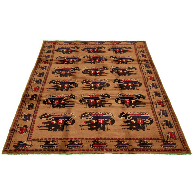 Tapis unique en laine noué à la main noir et brun 6 pi 5 po x 9 pi 5 po années 2010 Seeber