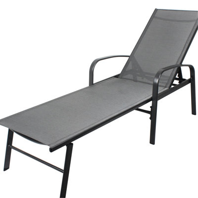 Outdoor Patio Recliner In Gray - Strong Steel Construction, Rust Treatment, Breathable Fabric, Pillow, Adjustable Swimming Poolside Rust- Coating,