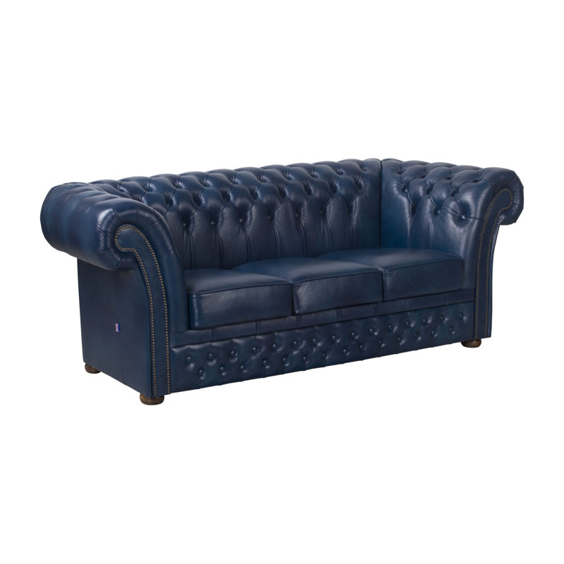 Tayjah Genuine Leather Sofa, 3, Blue