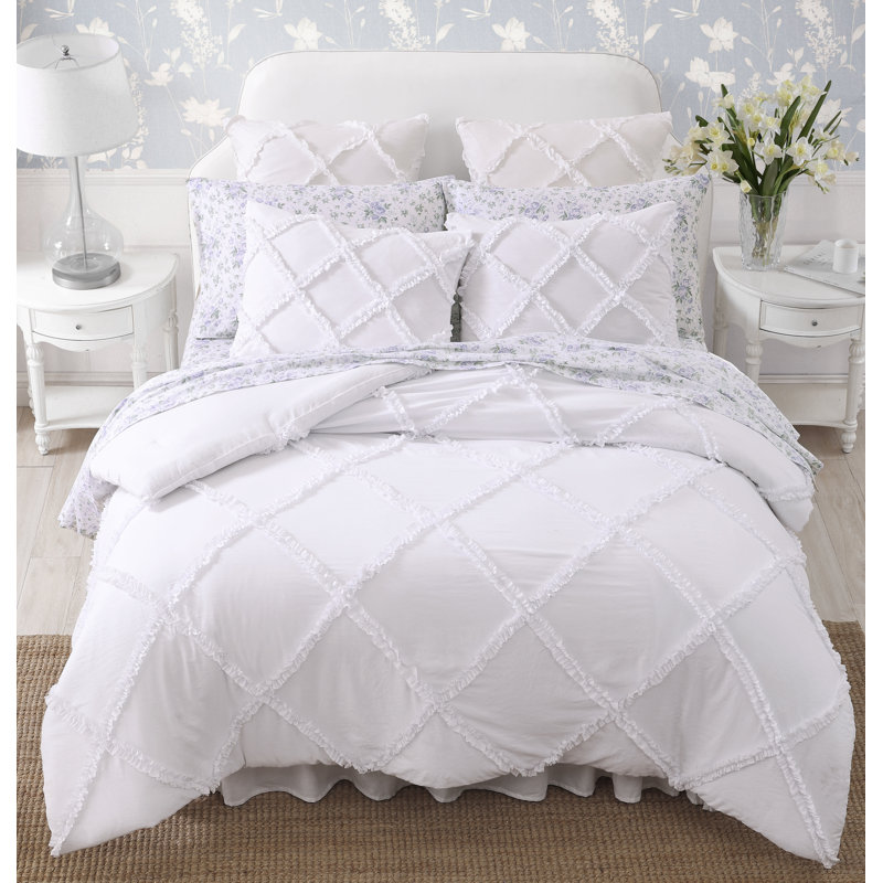 White Twin Microfiber Comforter Set with Frills
