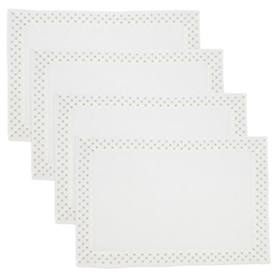 White Elegant Shimmering Weave Metallic Lattice Placemats 14" W X 20" L, Set Of 4