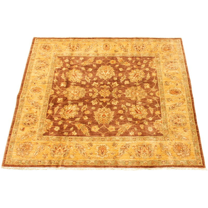 Tapis carré brun foncé en laine noué à la main de conception unique 6 pi 0 po x 5 pi 8 po Gyasi