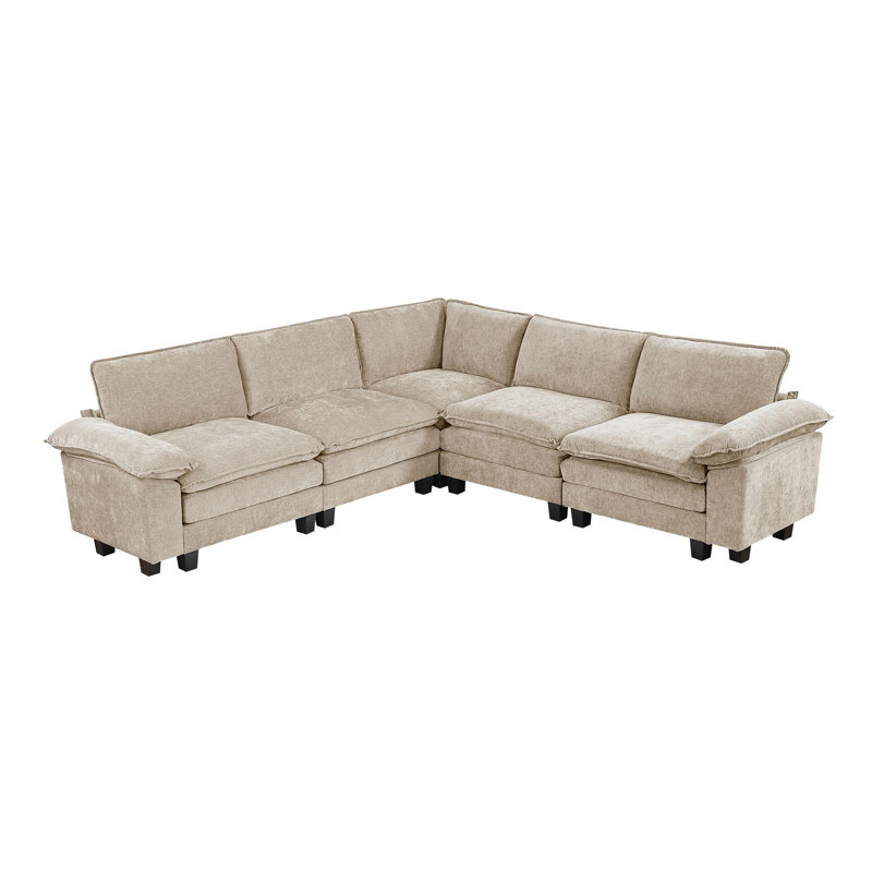 Canapé modulaire 5 pièces Modern, Orienté à gauche (vu de face), H 35 po x l 110,5 po x P 110,5 po, Chenille taupe