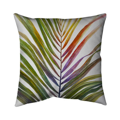 Blue Botanical Pillow | Watercolor Tropical Palm Leaf – Outdoor Throw Pillow with Insert, Weather-Resistant