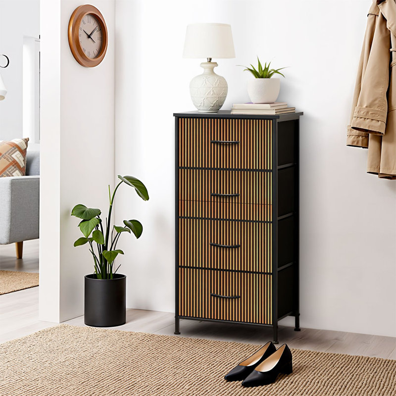4 Drawer Dresser for Bedroom, Narrow Chest of Drawers, Wooden Top and Study Iron Frame 18"x37.5"-(WxH)