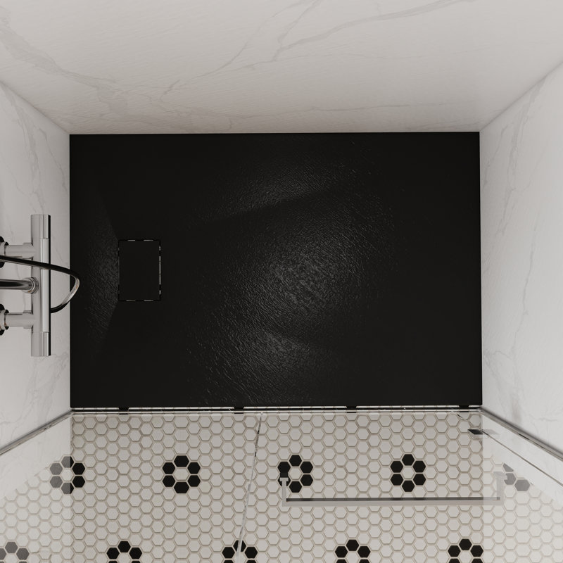 48"W x 32"D Rectangle Low-profile Shower Base, Non-Slip, Reversible Drain, Black, 1" H x 47.24" W x 31.50" D