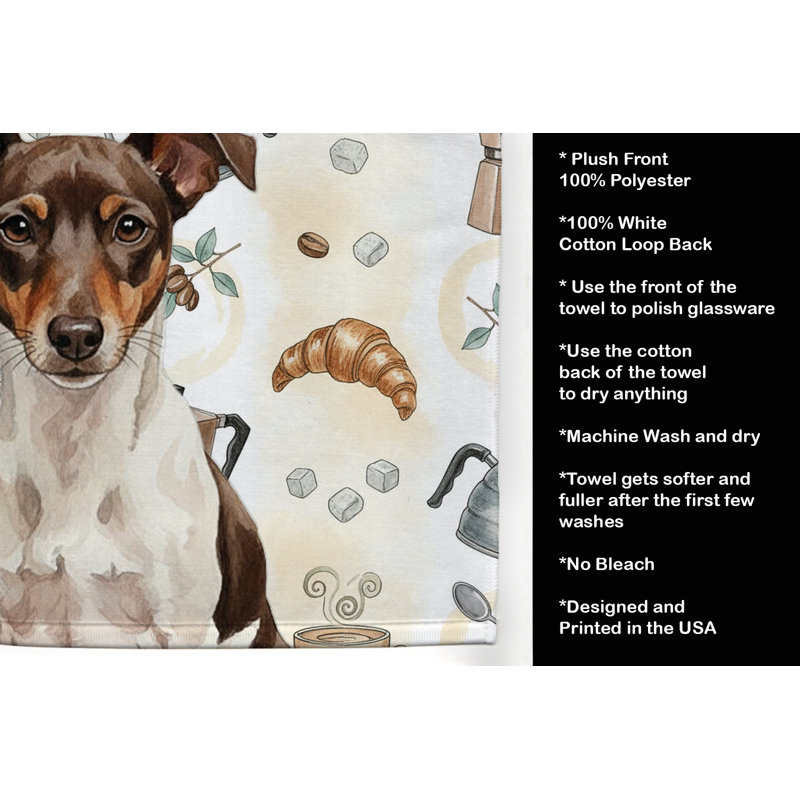 Chocolate and White Rat Terrier Coffee Bar Kitchen Towel, Chocolate and White Rat Terrier
