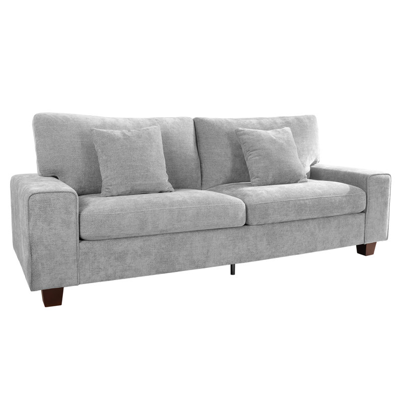 Causeuse rembourrée moderne de 71 po avec pieds en bois massif, canapé surdimensionné avec 2 coussins décoratifs, Gris