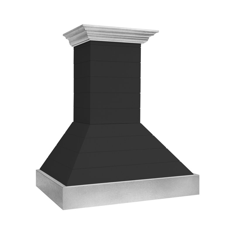 ZLINE 30 in. Wooden Wall Mount Range Hood in Rustic Shiplap Black Finish with Steel Accents, Black