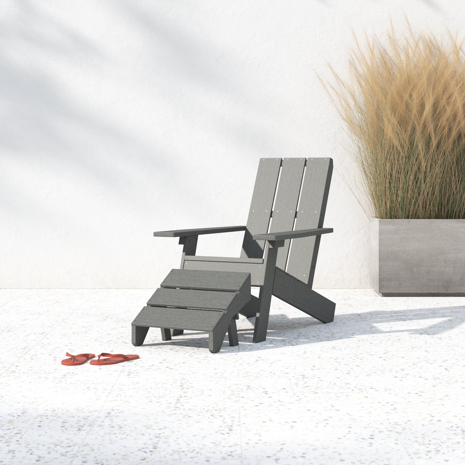 Byrnes Outdoor Adirondack Chair With Ottoman, Gray