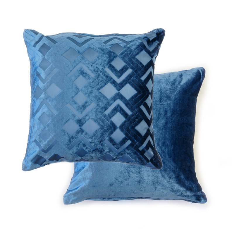 Adilynn Geometric Square Throw Pillow Cover, Navy Blue