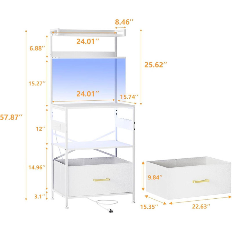 Bakers Rack with Power Outlet, Coffee Bar Table with LED Light, Kitchen Storage Shelf Rack Neishae