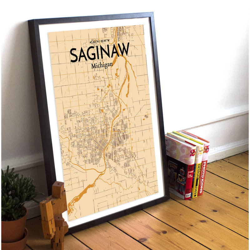 Saginaw City Map - No Frame Print, 43.2cm H x 27.9cm W x 0.13cm D