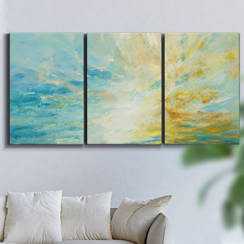 Water Lilies, Reflections of Weeping Willows, 1916 - Multi Piece Framed Canvas, 48" H x 96" W x 2" D