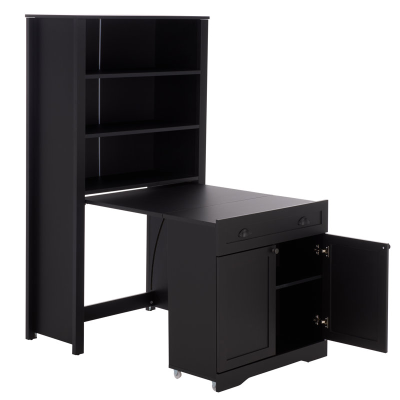 Vero Bookcase With Folding Desk And Cabinet, Black