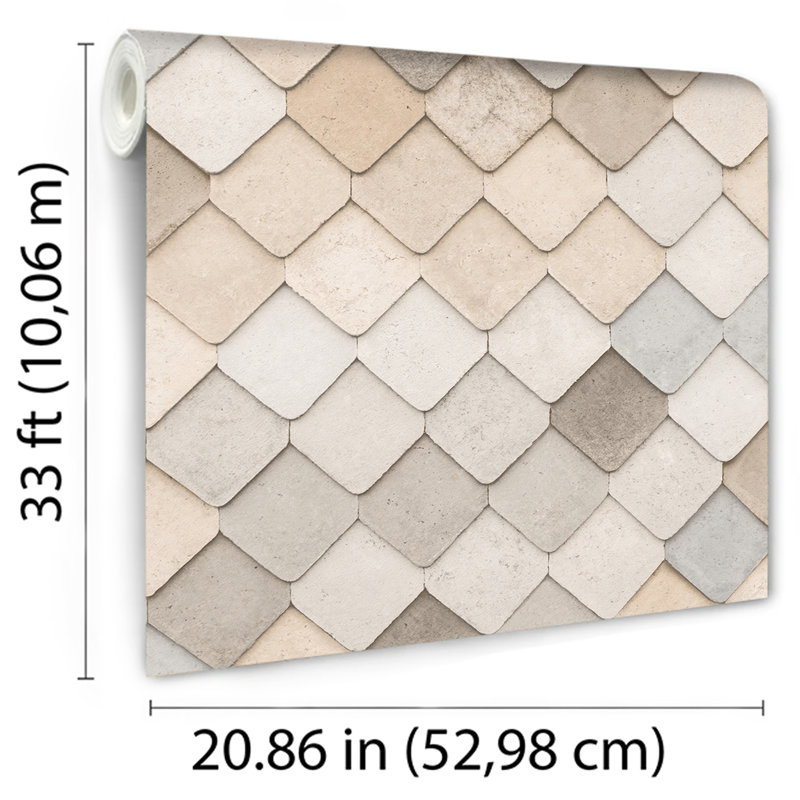 Papier peint carreaux rétro, Beige