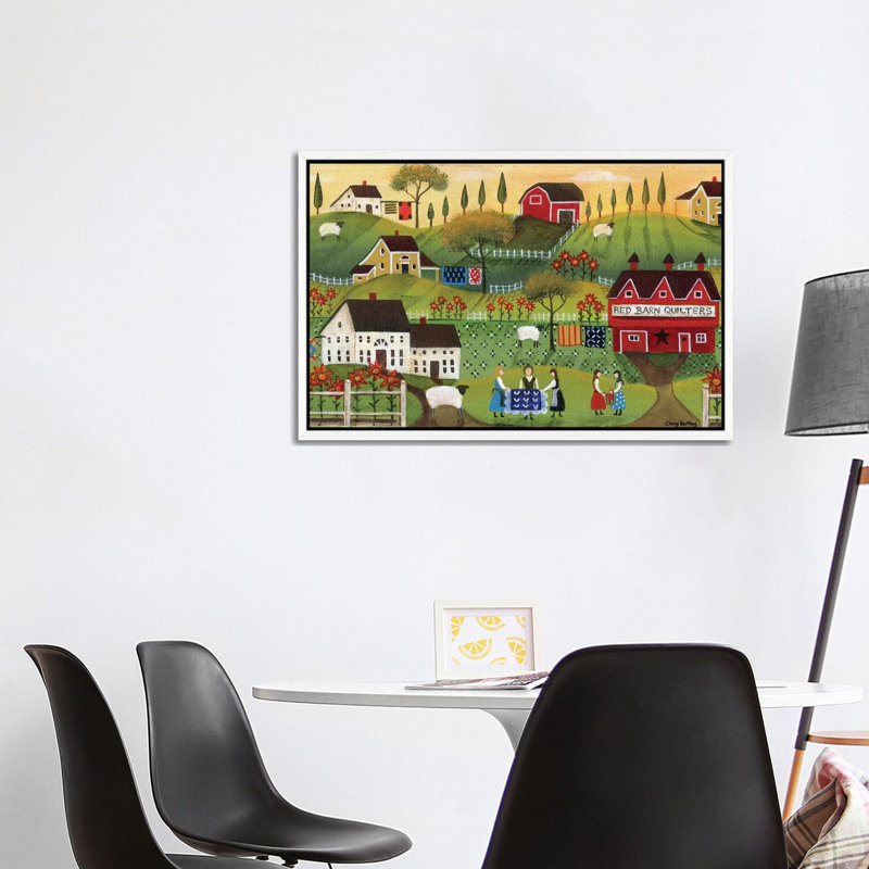 Red Barn Quilters 1 Piece Painting on Canvas, 66.04cm H x 101.6cm W x 3.81cm D, White Framed