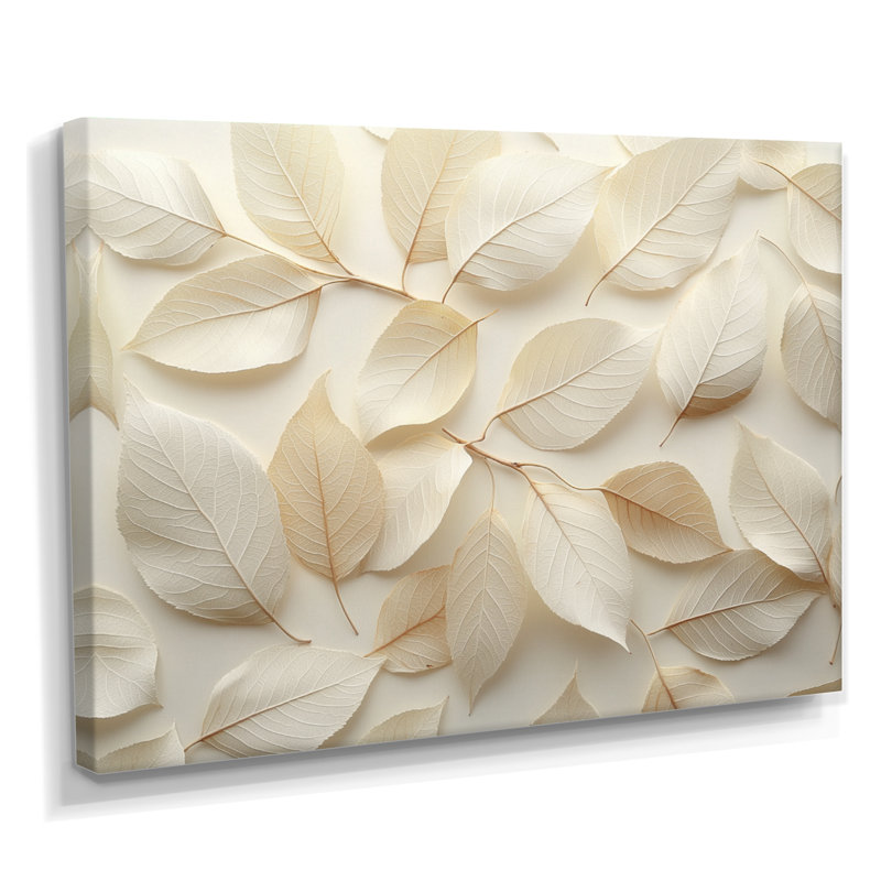 Ivoire, feuilles, collage de feuillage III - feuilles, art mural, H 16 po x l 32 po, Toile tendue, Ne s’applique pas