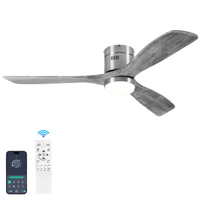 52 po Ventilateur de plafond d'intérieur en bois à 3 pales avec lumière et télécommande, à intensité variable, moteur à courant continu réversible, fonction mémoire
