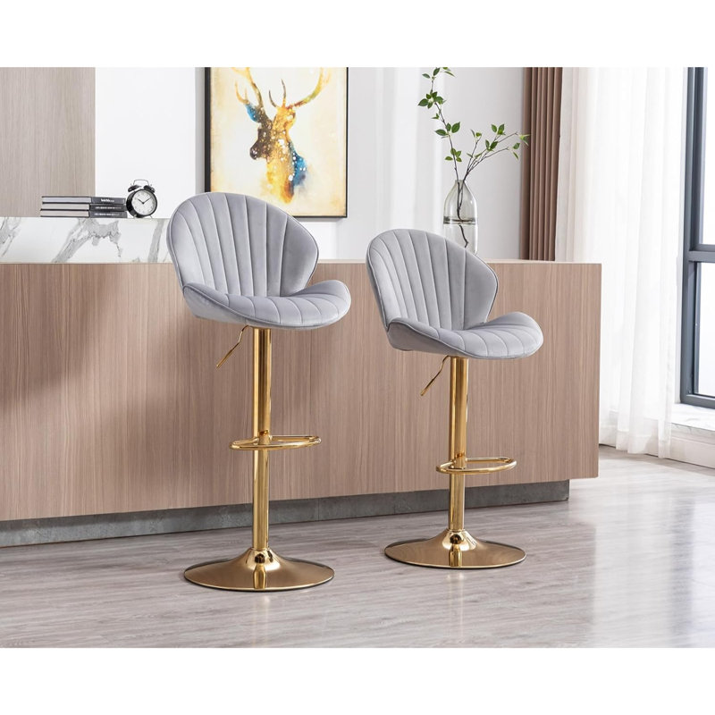 Agapito Upholstered Adjustable Height Counter Stool, in Grey