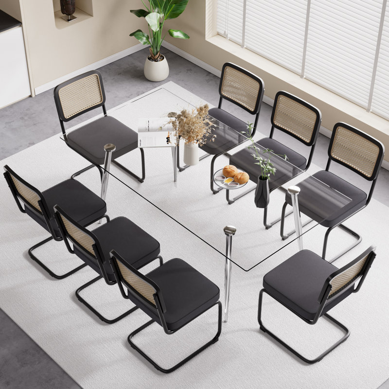 71In Rectangle Glass Top Dining Set With Velvet Chairs, Black, 9