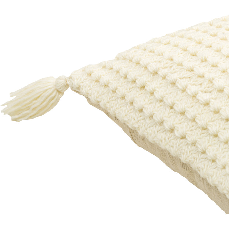 Makrome 100% Cotton Throw Square Pillow, Ivory, 18" x 18", Down