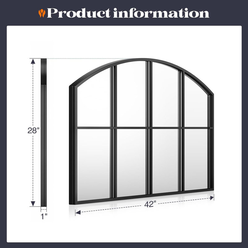 Miroir arqué avec cadre en métal, 28 po x 42 po