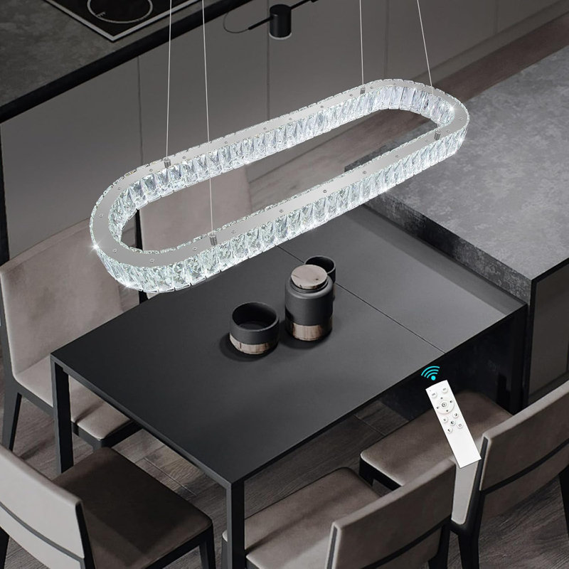 Modern Dimmable Crystal Led Long Chandelier, Silver