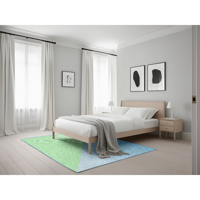 Tapis vert/bleu à motifs Nahant, Rectangle 5 pi x 7 pi
