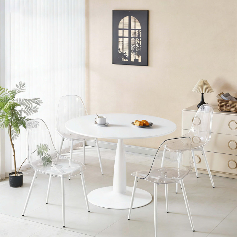 Ensemble de salle à manger 1 + 4,5 pièces, table de salle à manger à pieds en métal Mid-Century pour 4-6 personnes avec plateau en MDF, table de salle à manger à piédestal, table basse de loisirs