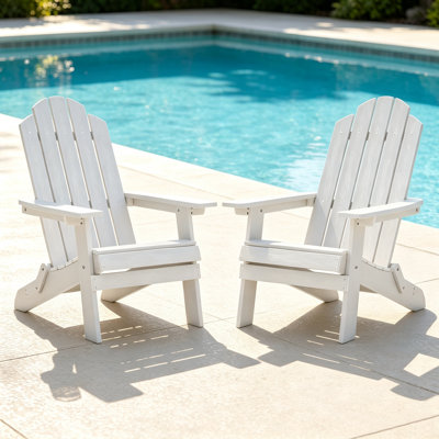 Ensemble de 2 chaises pliantes en plastique composite résistant aux intempéries avec porte-gobelets, assemblage facile pour foyer, pelouse et jardin, blanc