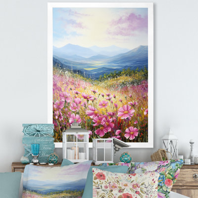 «Pink and Purple Roses Hill Flower Field I», reproduction sur toile
