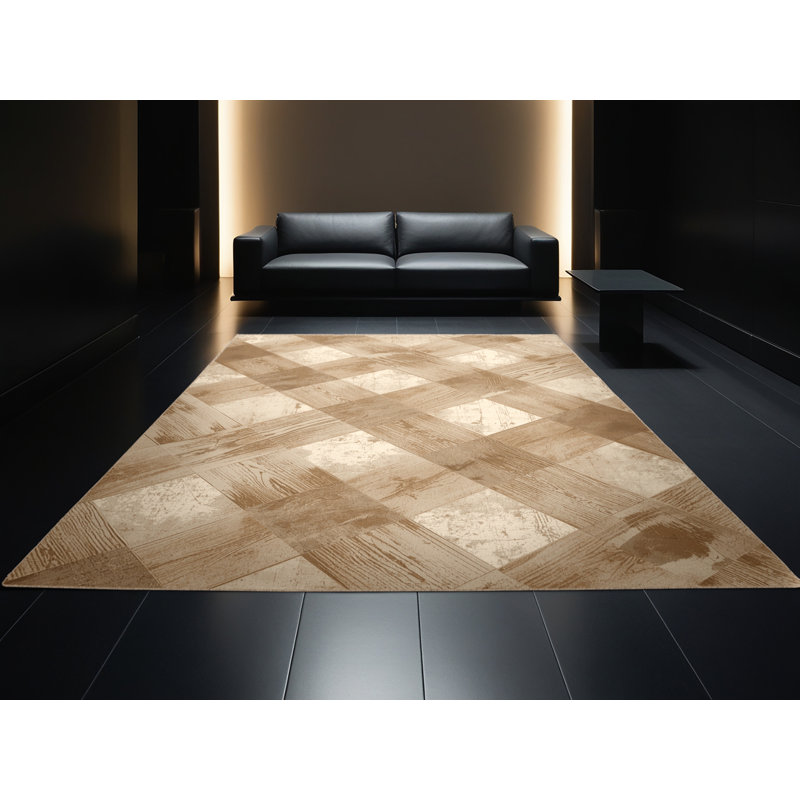 Soft Plush Eatman Rustic Gingham Area Rug in Brown – Beige Binding, 5' Round