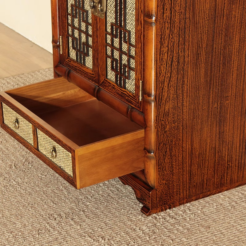 Rattan & Wood Elegant Decorative Cabinet