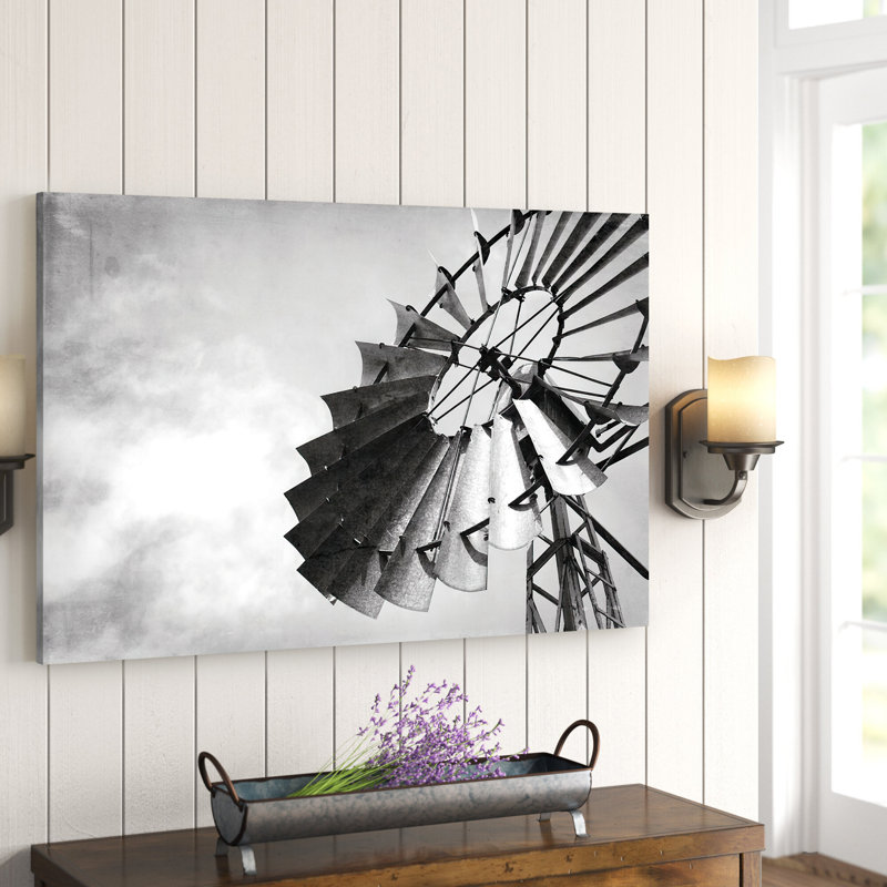 " Black And White Windmill ", 24" H x 36" W