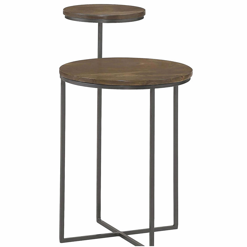 Table d'appoint naturelle et grise à deux niveaux