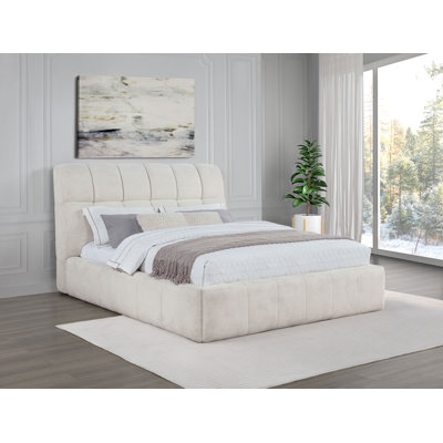 Amelie 48-Inch Upholstered Queen Panel Platform Bed Cream