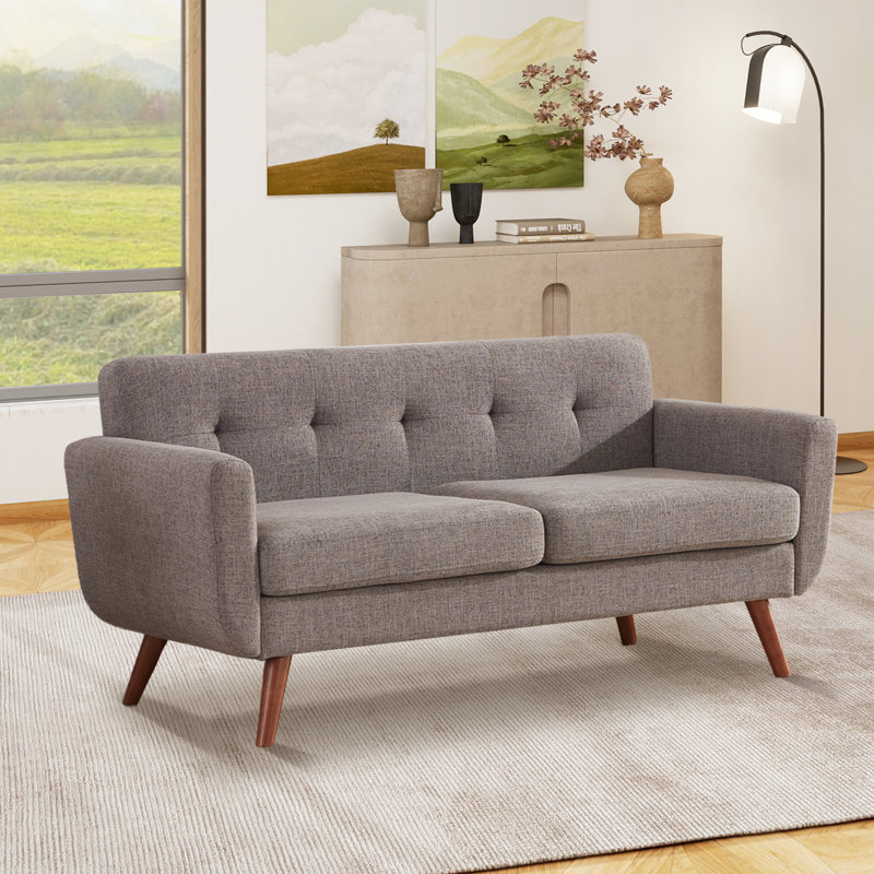 Jadier 66" Upholstered Loveseat Square Sofa, Dark Gray Linen, Solid Wood