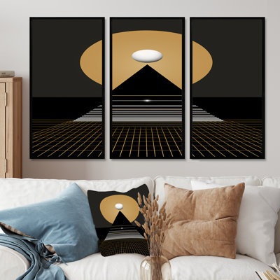 Minimal Gold Moon Mountain - ensemble de décorations murales géométriques