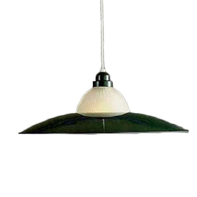 Luminaire suspendu dôme vert foncé 1 lumière avec verre givré